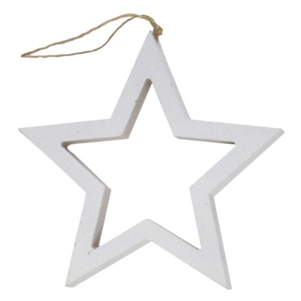 Χριστουγεννιάτικο Ξύλινο Αστέρι Οροφής - Βιτρίνας, Λευκό (18cm)